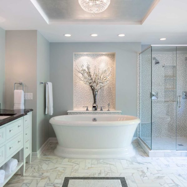 freestanding tub in luxury bathroom