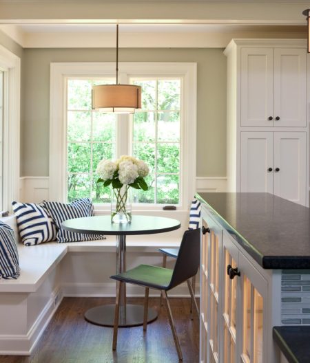 breakfast alcove with hydrangeas