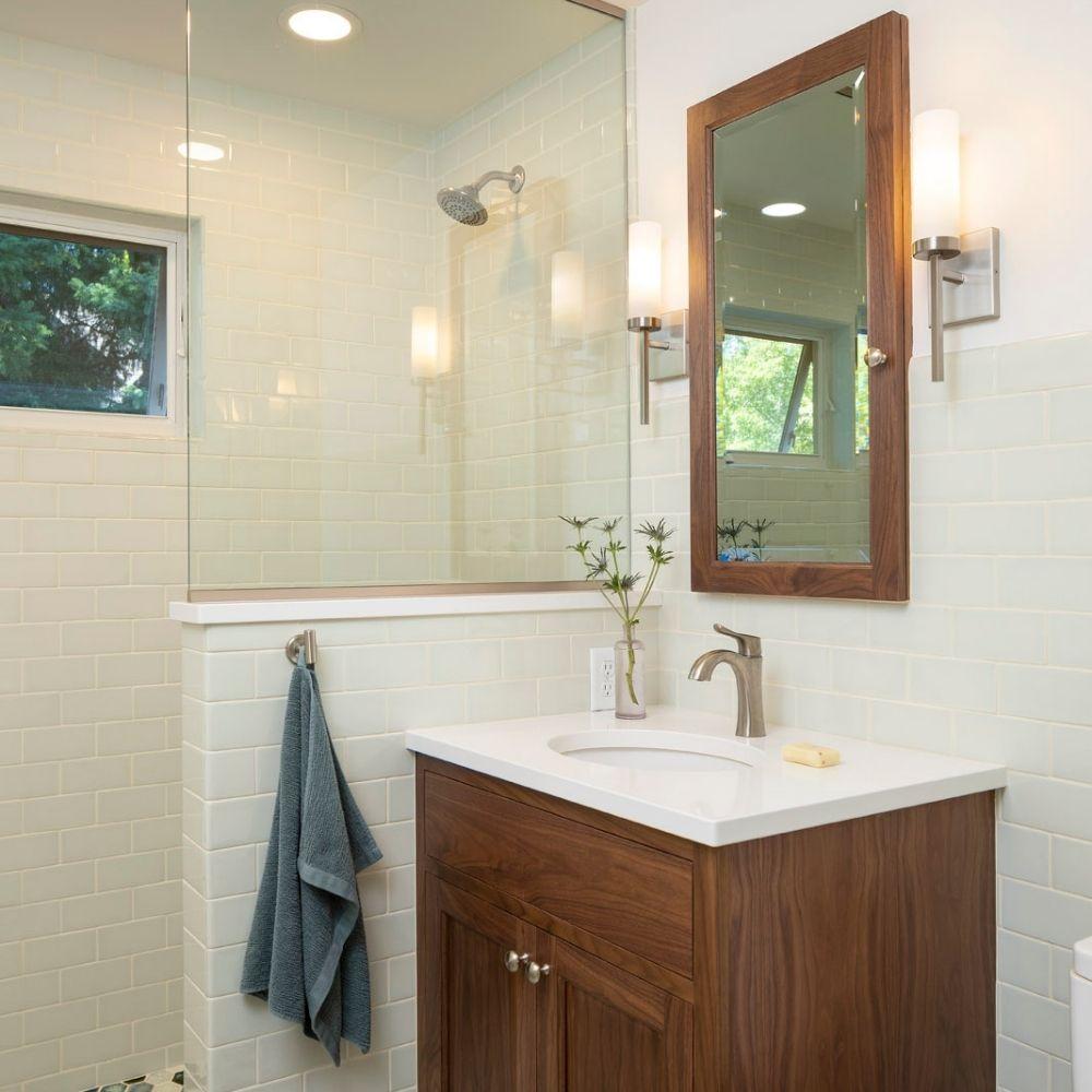 full gut bathroom remodel, feature image showing vanity and mirrow